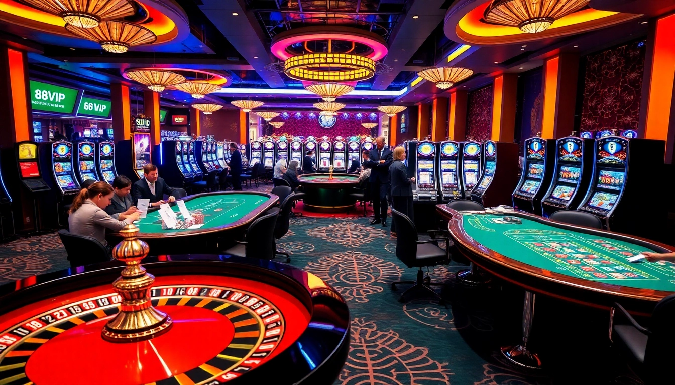 Exciting gameplay at 68VIP casino with players betting on roulette and blackjack tables.