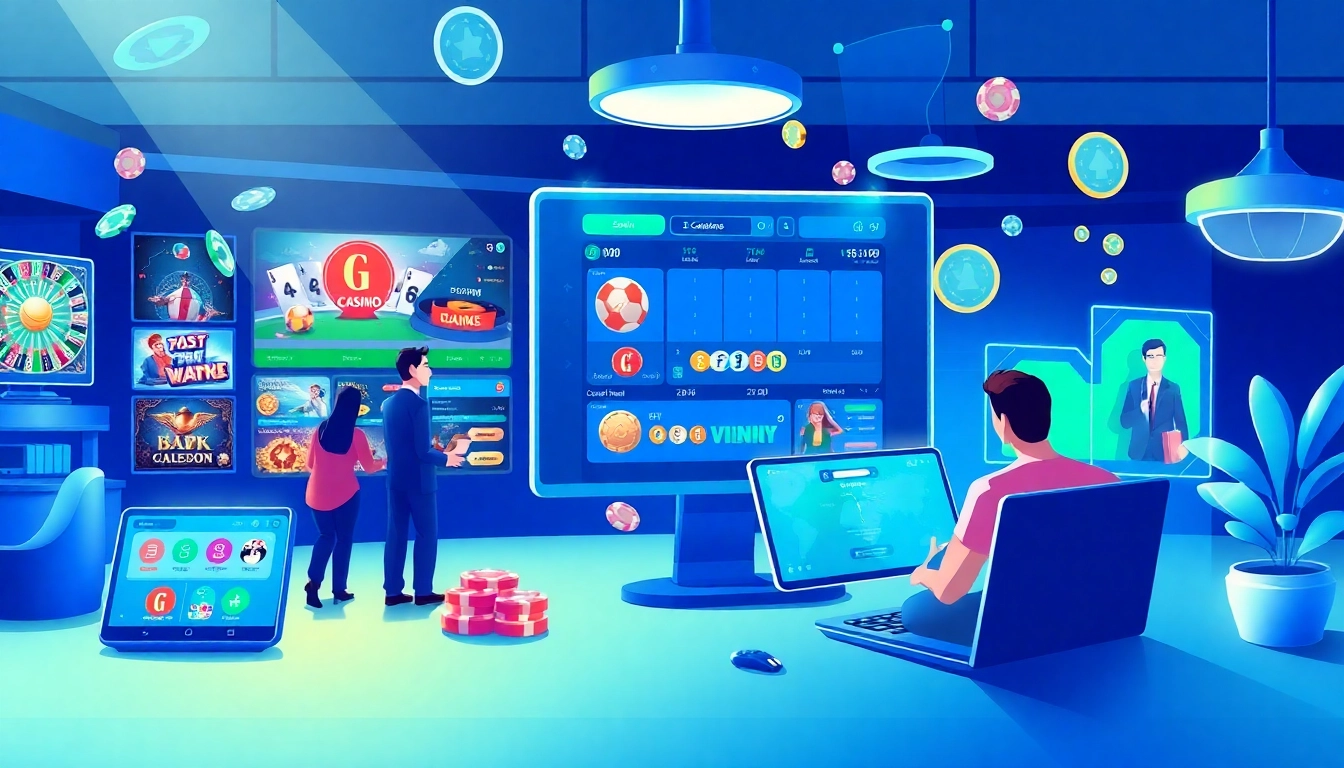 An interactive online gambling scene highlighting stimmgewitter.org, featuring casino games and a professional interface.