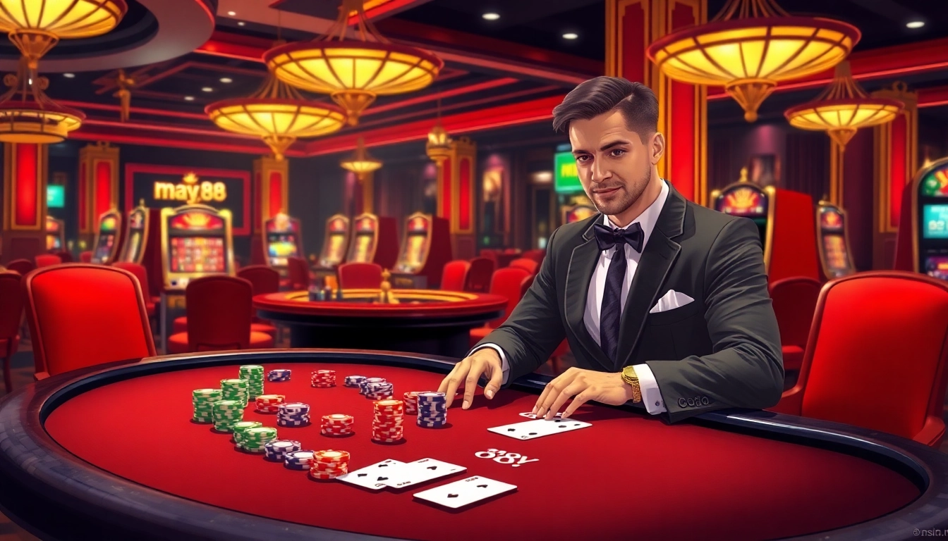 Experience luxury and excitement at may 88's casino with vibrant Blackjack and roulette tables.