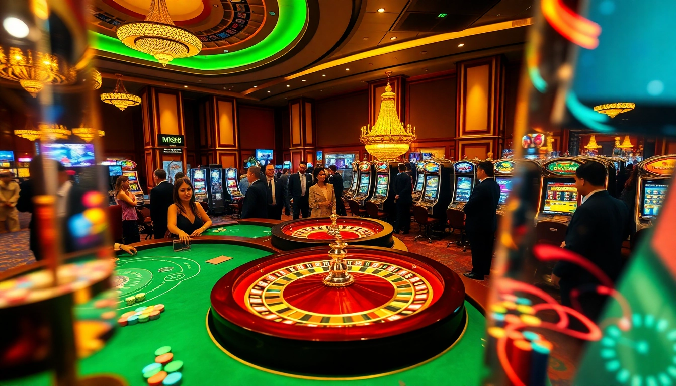 Enjoy an exciting gaming experience at mm88 com with vibrant casino tables and slot machines.