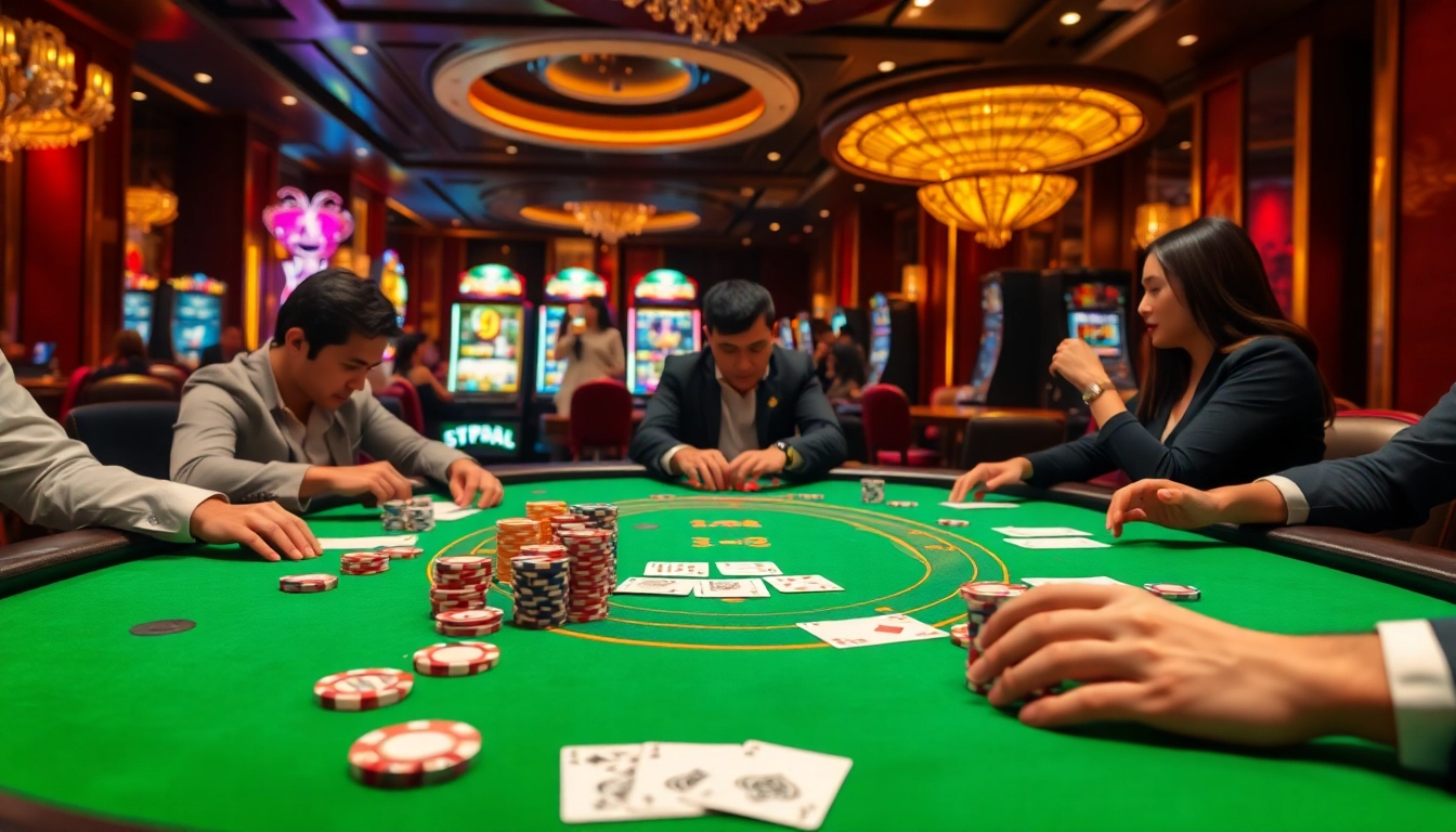 Exciting poker game setup on trang chủ s8 with vibrant casino elements and professional players.