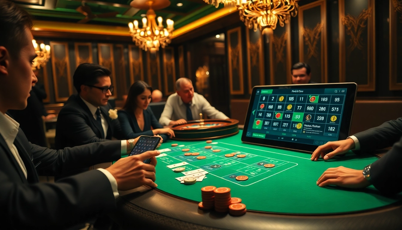 Players enjoying a thrilling poker game at a TG88 casino, showcasing chips and cards.